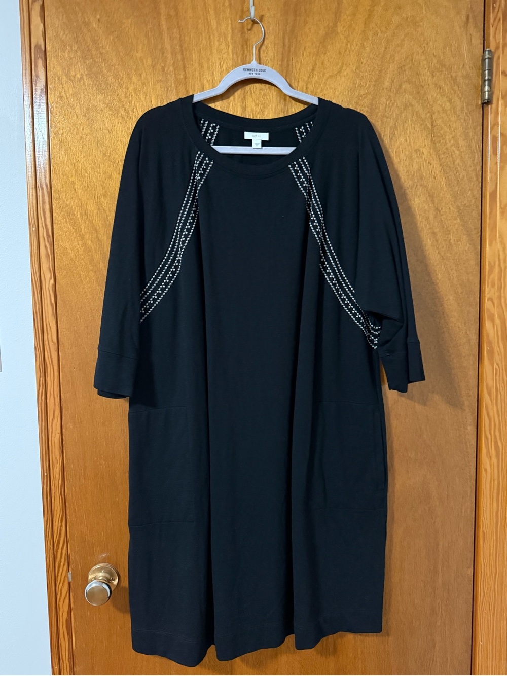 J. Jill Black 3/4 sleeve Shift Dress with Embellished Detail